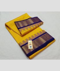 Yellow and Navy blue kanchi pattu sarees with Kanchi Border design