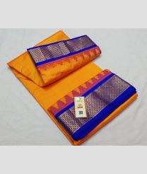 Mango yellow and Royal Blue kanchi pattu sarees with Kanchi Border design