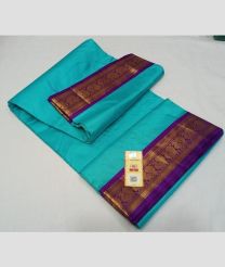 Blue Turquoise and Purple kanchi pattu sarees with Kanchi Border design
