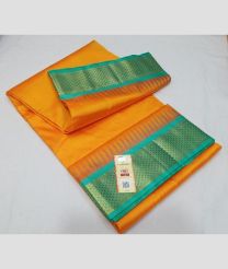 Mango yellow and Turquoise kanchi pattu sarees with Kanchi Border design
