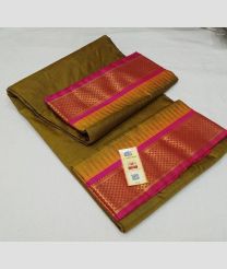 Mehendi Green and Pink kanchi pattu sarees with Kanchi Border design