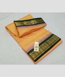 Cream and Dark Green kanchi pattu sarees with Kanchi Border design