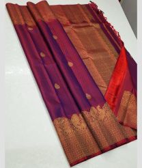 Magenta and Red kanchi pattu sarees with Double Border design