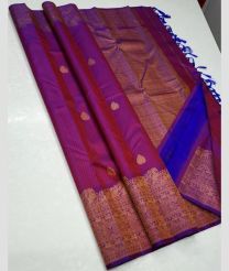 Magenta and Royal Blue kanchi pattu sarees with Double Border design