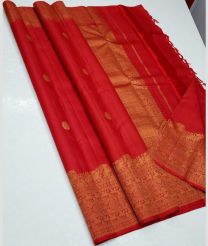 Red and Brown kanchi pattu sarees with Double Border design