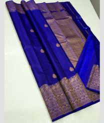 Royal Blue and Brown kanchi pattu sarees with Double Border design