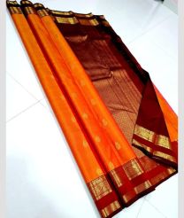 Orange and Maroon kanchi pattu sarees with Gap Border design