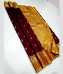 Maroon and Mustard Yellow kanchi pattu sarees with Gap Border design