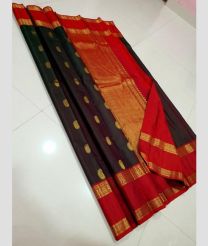 Chocolate and Red kanchi pattu sarees with Gap Border design