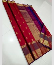 Crimson and Magenta kanchi pattu sarees with Gap Border design