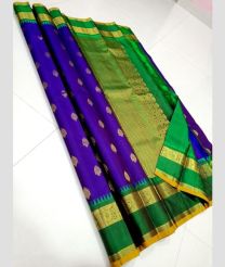 Purple and Green kanchi pattu sarees with Gap Border design