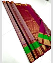 Brown and Deep Pink kanchi pattu sarees with Gap Border design