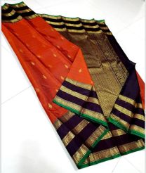Orange and Black kanchi pattu sarees with Gap Border design