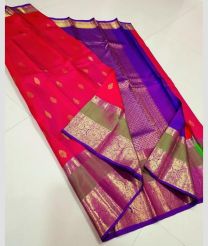 Neon Pink and Purple kanchi pattu sarees with Gap Border design