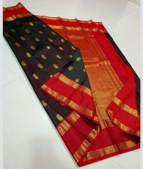Black and Red kanchi pattu sarees with Gap Border design
