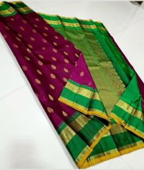 Magenta and Lite Green kanchi pattu sarees with Gap Border design