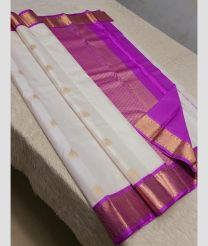 White and Magenta kanchi pattu sarees with Koravai Border design