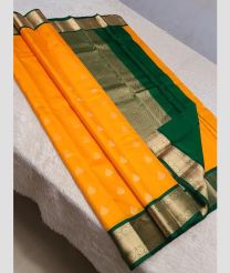 Mango Yellow and Green kanchi pattu sarees with Koravai Border design