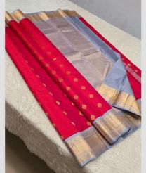 Red and Lite Sky Blue kanchi pattu sarees with Koravai Border design