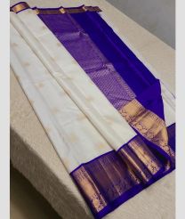 White and Navy Blue kanchi pattu sarees with Koravai Border design