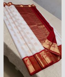 White and Red kanchi pattu sarees with Koravai Border design