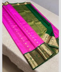 Hot Pink and Green kanchi pattu sarees with Koravai Border design