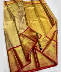 Golden and Red kanchi pattu sarees with All over Jari design