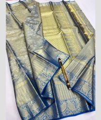 Blue and Golden kanchi pattu sarees with All over Jari design