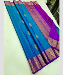 Blue and Magenta kanchi pattu sarees with Jari Border design