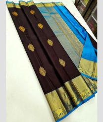 Chocolate and Blue kanchi pattu sarees with Jari Border design