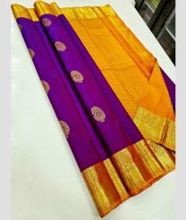 Magenta and Orange kanchi pattu sarees with Jari Border design