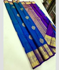 Blue and Purple kanchi pattu sarees with Jari Border design