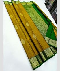 Mustard Yellow and Green kanchi pattu sarees with Jari Border design