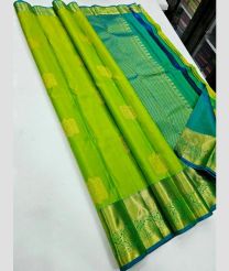 Parrot Green and Dark Green kanchi pattu sarees with Jari Border design