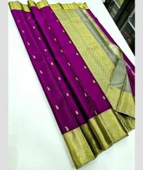 Plum Velvet and Grey kanchi pattu sarees with Jari Border design