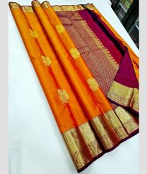 Orange and Maroon kanchi pattu sarees with Jari Border design