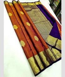 Chestnut and Navy Blue kanchi pattu sarees with Jari Border design