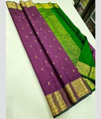 Magenta and Green kanchi pattu sarees with Jari Border design