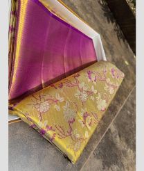 Magenta and Golden kanchi pattu sarees with All over brocade design