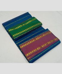 Blue and Green kanchi pattu sarees with All over Lines design