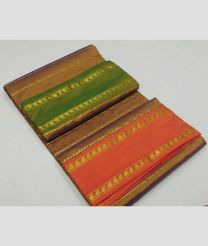 Brown and Bean Red kanchi pattu sarees with All over Lines design
