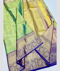 Pista and Royal Blue kanchi pattu sarees with All over design