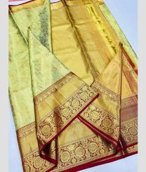 Cream and Red kanchi pattu sarees with All over design