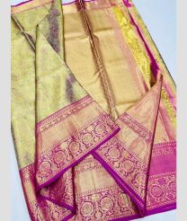 Golden and Magenta kanchi pattu sarees with All over design