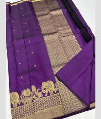 Plum Purple and Golden kanchi pattu sarees with Turning Border design
