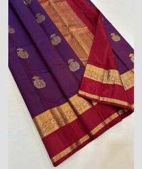 Plum Purple and Red kanchi pattu sarees with Kanchi Border design