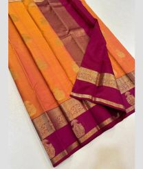 Orange and Crimson kanchi pattu sarees with Kanchi Border design