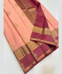 Lite Peach and Red kanchi pattu sarees with Kanchi Border design