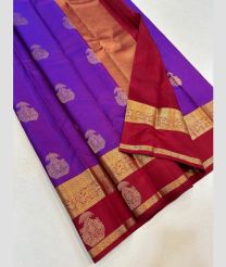 Purple and Red kanchi pattu sarees with Kanchi Border design