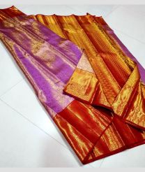 Purple and REd kanchi pattu sarees with Koravai Border design